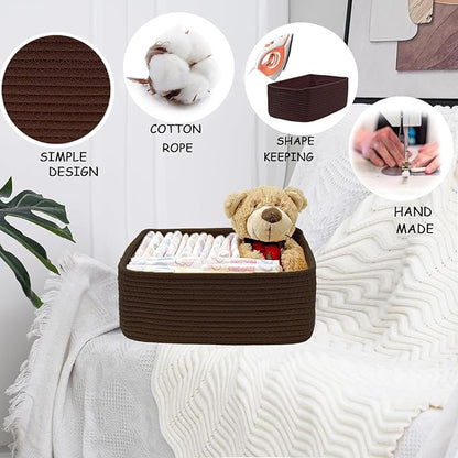 COMFY-HOMI 13" x 8.5" x 5.1" Storage Baskets for Organizing | Cotton Rope Woven Basket | Toy Storage Bin Box | Basket for She