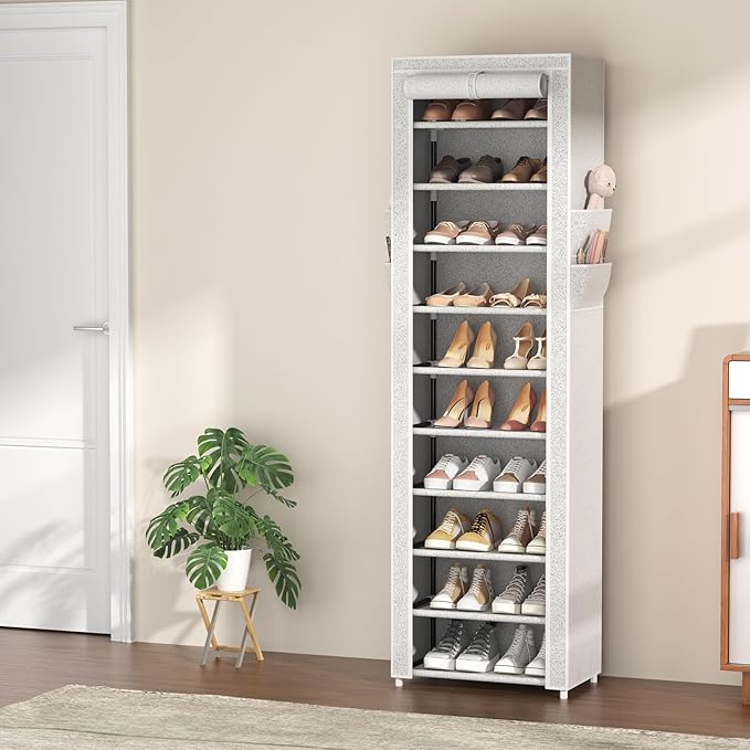 VTRIN Vertical Narrow Shoe Rack Organizer Tall Shoe Rack for Closet Entryway 10 Tier Non-Woven Cover Shoe Shelf Holds 20-22 P