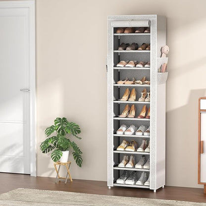 VTRIN Vertical Narrow Shoe Rack Organizer Tall Shoe Rack for Closet Entryway 10 Tier Non-Woven Cover Shoe Shelf Holds 20-22 P