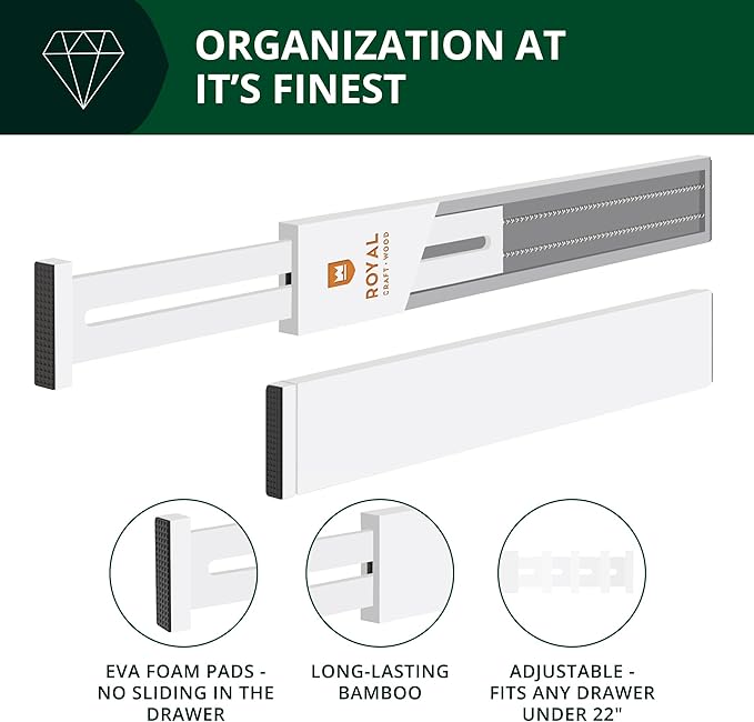 Bamboo Drawer Dividers Organizers, Adjustable Drawer Separator Splitters, 17–22 Inches Expandable Drawer Divider Organizer fo