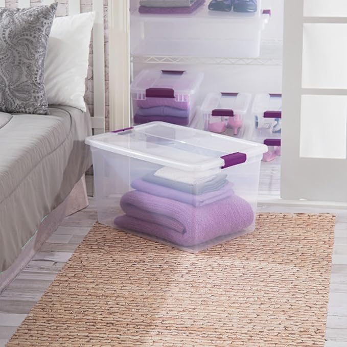 Sterilite 66 Qt ClearView Latch Storage Box, Stackable Bin with Latching Lid, Plastic Container to Organize Clothes in Closet