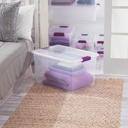Sterilite 66 Qt ClearView Latch Storage Box, Stackable Bin with Latching Lid, Plastic Container to Organize Clothes in Closet