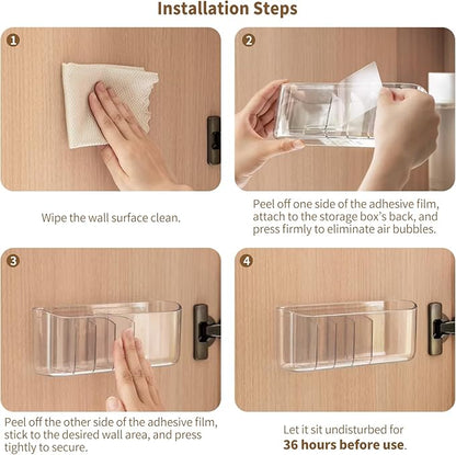 PAVSTINE 2 Pack Adhesive Medicine Cabinet Organizer, Clear Wall Mounted Makeup Storage Shelves for Bathroom Vanity, No Drilli