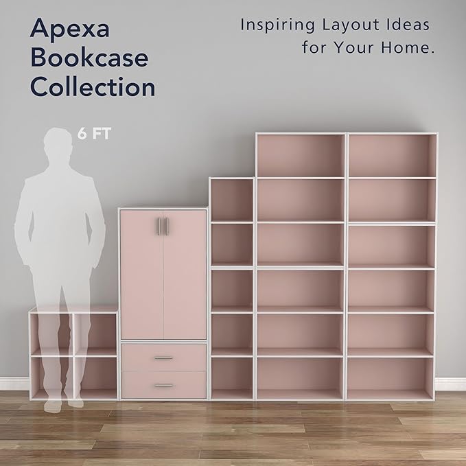 Homes: Inside + Out Apexa 3-Tier Cube Storage Organizer Shelves, Stackable Wood Bookcase Fits Cubby Bins for Organization, Do