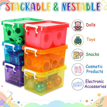 6 Pack 4 Quart Colorful Plastic Storage Bins with Lids Stackable Storage Bins with Latching Lids Handle Clear Colored Storage