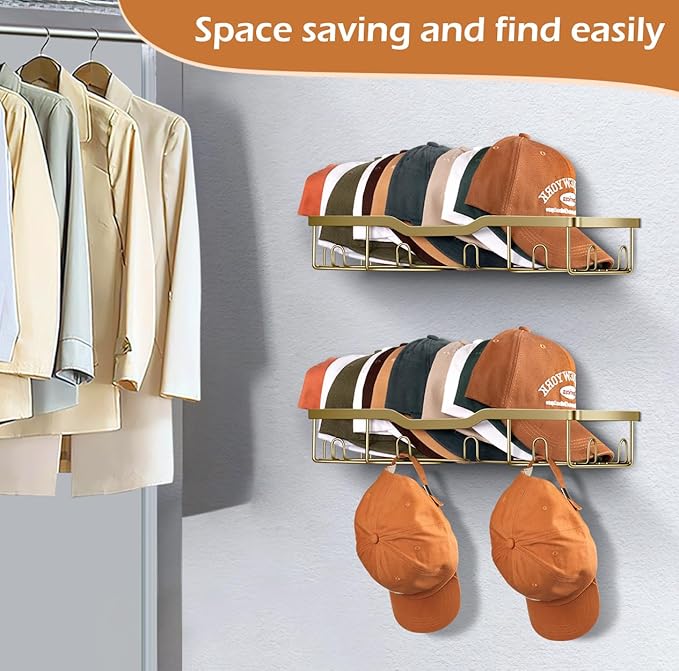 KEETDY Metal Hat Organizer for Baseball Caps Wall Hat Rack Fit 48 Caps Holder, 2 Packs Sturdy Wall Mounted Hat Storage Organi