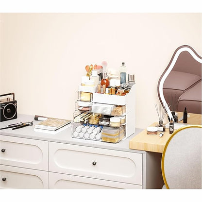 White Countertop Makeup Organizer with 6 Drawers,Large Capacity Skincare Organizers for Vanity,Desk,Dresser,Plastic Bathroom 