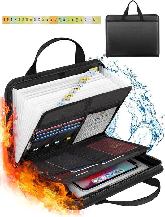 onvvippiv Important Document Organizer Folio Accordion File Organizer Fireproof Expanding File Folder Storage Box with Zipper