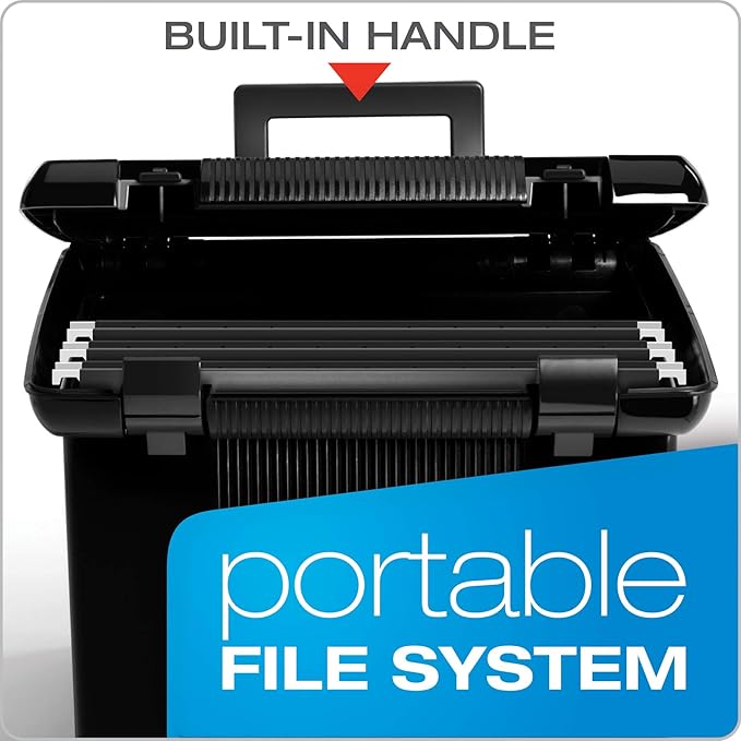 Pendaflex Portable File Box with File Rails, Simple Document Storage, File Bin for Home and Office, Hinged Lid with Double La