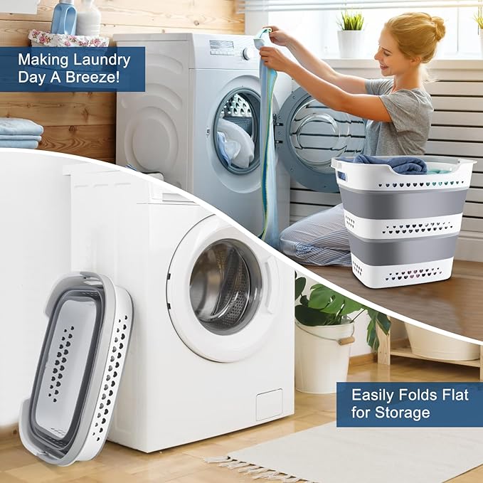 Collapsible Laundry Basket Foldable Pop-Up Laundry Hamper with Comfort Handles Portable Plastic Laundry Storage Basket Organi
