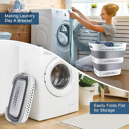 Collapsible Laundry Basket Foldable Pop-Up Laundry Hamper with Comfort Handles Portable Plastic Laundry Storage Basket Organi