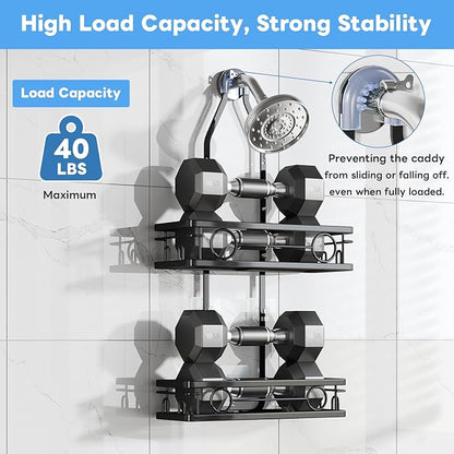 Adjustable Shower Caddy Hanging Rustproof Large-Capacity Bathroom Organizer Shower Racks with Hooks for Razor Bathroom Organi