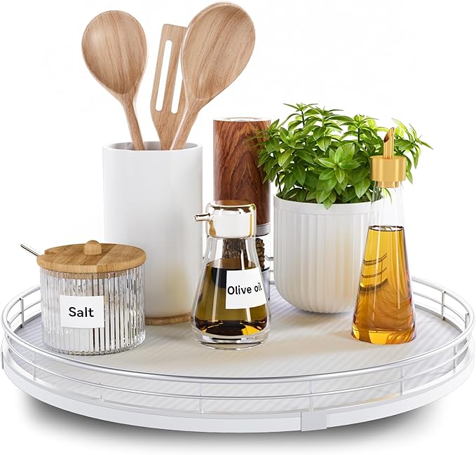 13" Lazy Susan Turntable Organizer for Table Top, Round Wooden Lazy Susan for Cabinet Kitchen Decor Centerpieces Coffee Table