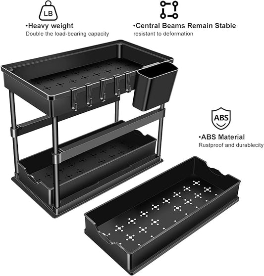 JPart Under Sink Organizer, Kitchen Organizers and Storage, 2-Tier Bathroom Cabinet Organizer with Sliding Drawers, Thickened