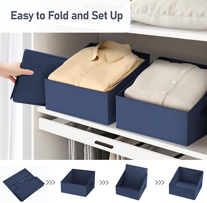 DIMJ Closet Storage Bins 12 Pack - Fabric Storage Baskets for Shelves, Collapsible Clothes Organizer with Handles, Trapezoid 