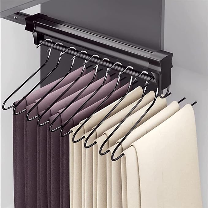 Pull Out Clothes Rail Extendable Pull Out Closet Rod - Adjustable Clothing Organizer Holder, Steel Wardrobe Rail Tube, Extend
