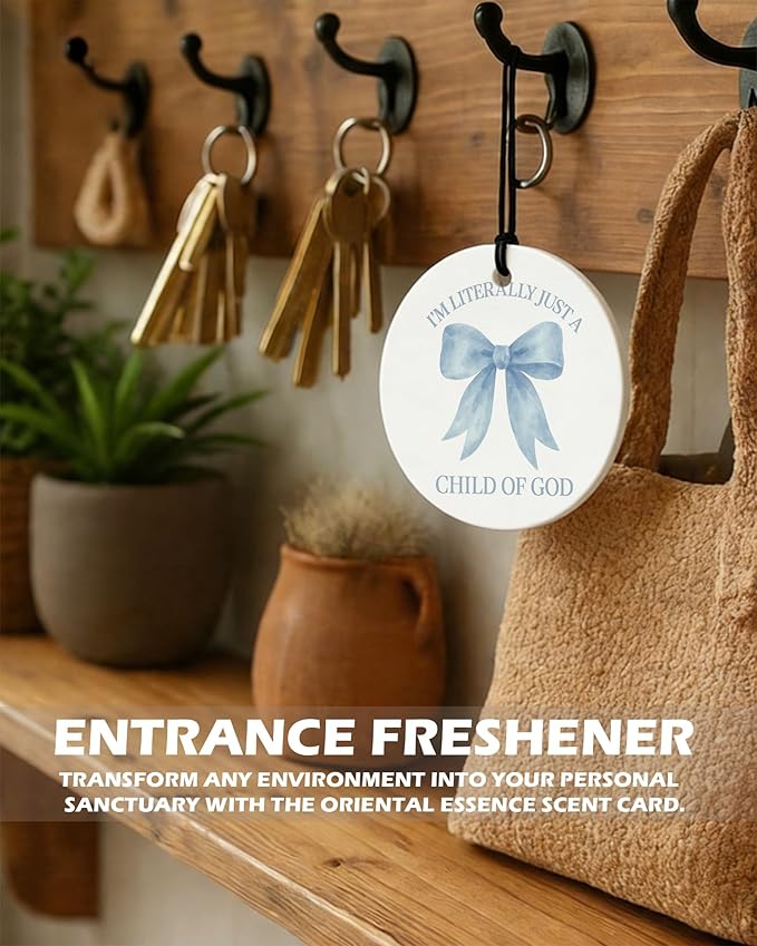 Blue Christian Round Citrus Car Air Freshener 4 Pcs, Blue Coquette Bow Tulip Floral Hanging Air Freshener for Cars Bathroom D
