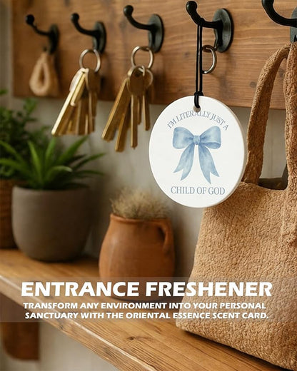 Blue Christian Round Citrus Car Air Freshener 4 Pcs, Blue Coquette Bow Tulip Floral Hanging Air Freshener for Cars Bathroom D