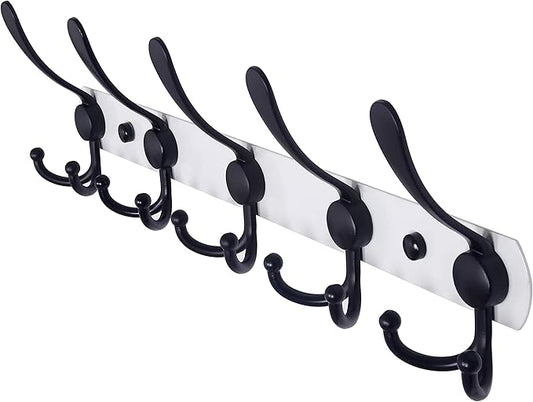 Dseap Wall Mounted Coat Rack - 5 Tri Hooks, Heavy Duty, Stainless Steel, Metal Coat Hook Rail for Coat Hat Towel Purse Robes 
