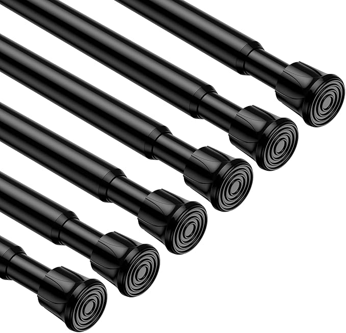 6 Pack Spring Tension Rods 11-19 Inches,5/8" Diameter Black Spring Load Adjustable Expandable,Small Short Tension Curtain Rod