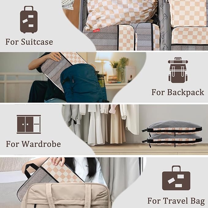 U+U 8 Set Compression Packing Cubes - Ultralight Travel Organizers with Laundry Bag and Cosmetic Bag, Space-Saving Suitcase O