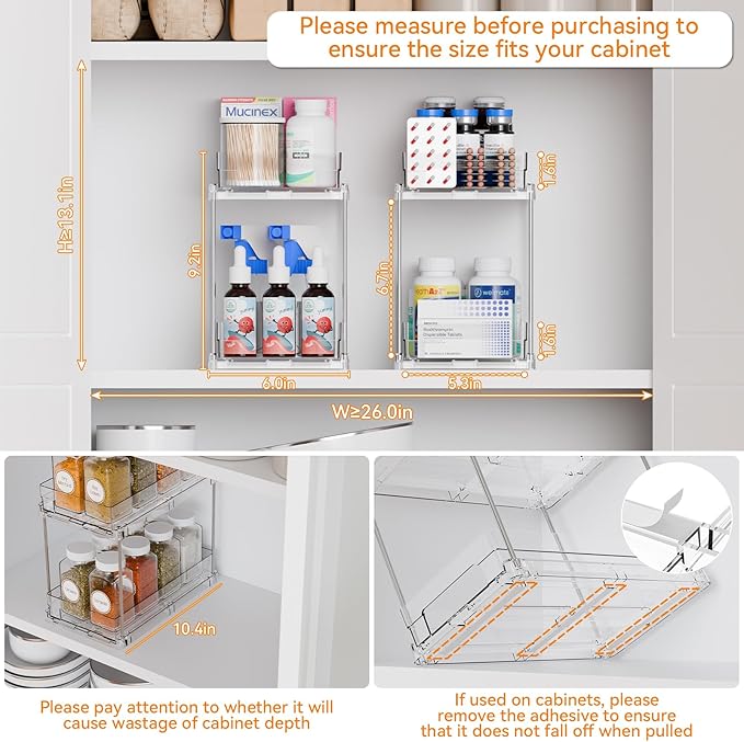 Yieach 2 Tier Pull Out Cabinet Organizer and Medicine Cabinet Storage for Supplement,Vitamin,Medication and Pill Bottle,10.4"
