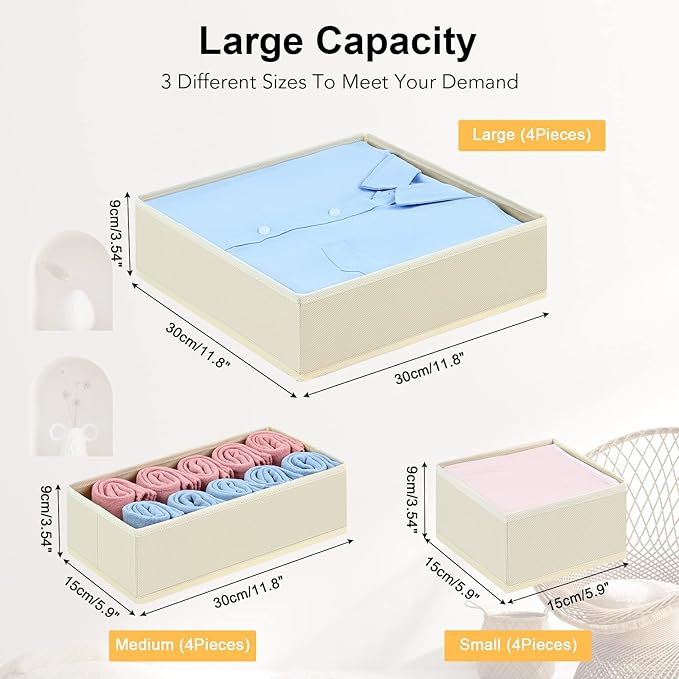 DIMJ Bundle of 12 Pack Drawer Organizer & 8 Pack Clothes Storage Bag