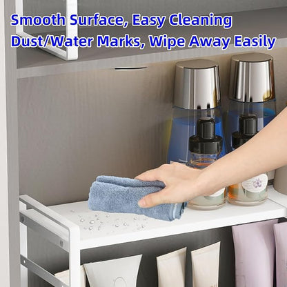 Small Expandable Medicine Cabinet Shelf, 3.58” Wide Metal Storage Stand with Adjustable Layers & Non-Slip Pads for Kitchen, P