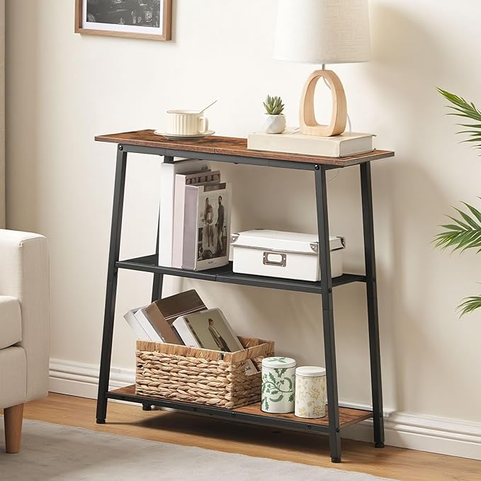 HOOBRO Wall Shelf and Console Table Bundle, 2 Pack Floating Shelves Wall Mounted, Small Entryway Table with Storage Shelves, 