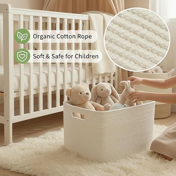 JMvicyroam Woven Blanket Basket,96L Large Storage Bin for Blankets Toys Clothes,Decorative Rope Basket for Living Room Bedroo