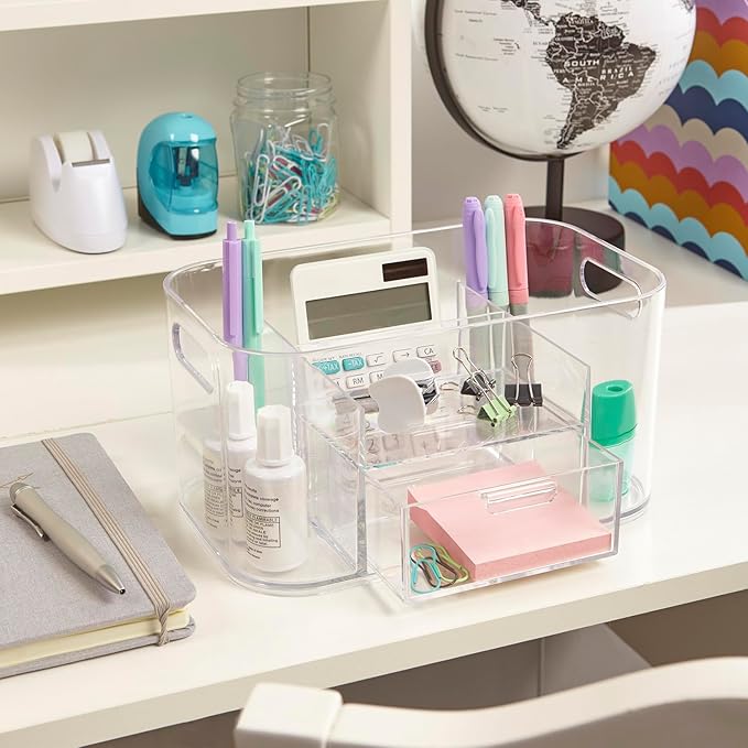 STORi Bliss Clear Makeup Organizer for Countertop, Divided Bathroom Organizer & Storage Drawer, Makeup Brush Holder, Cosmetic