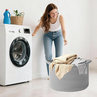 115L Large Blanket Basket,23.6" L x 23.6" W x 15.7" H Rope Woven Baskets with Handles, Toys Storage Bins,Laundry Basket Perfe