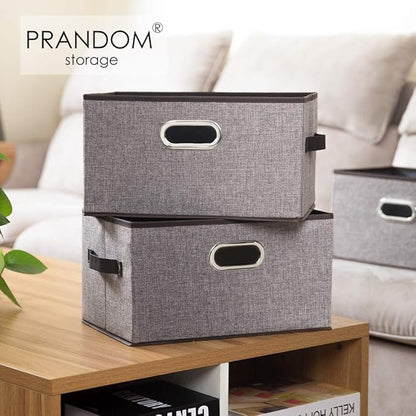 PRANDOM Fodable Storage Baskets for Closet [5-Pack] Decorative Fabric Storage Bins Cubes with Leather/Metal Handles for Shelv