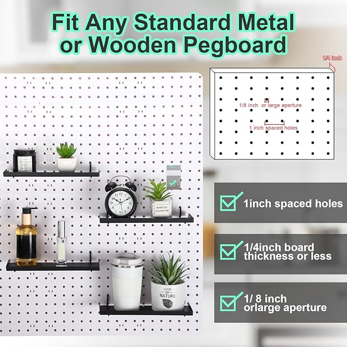 Lineshading 4 Pcs Pegboard Shelves, 12 x 5 Inch Metal Shelf Brackets Pegboard Tray Accessories Wall Organizer for Craft Room 