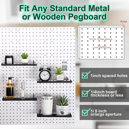 Lineshading 4 Pcs Pegboard Shelves, 12 x 5 Inch Metal Shelf Brackets Pegboard Tray Accessories Wall Organizer for Craft Room 