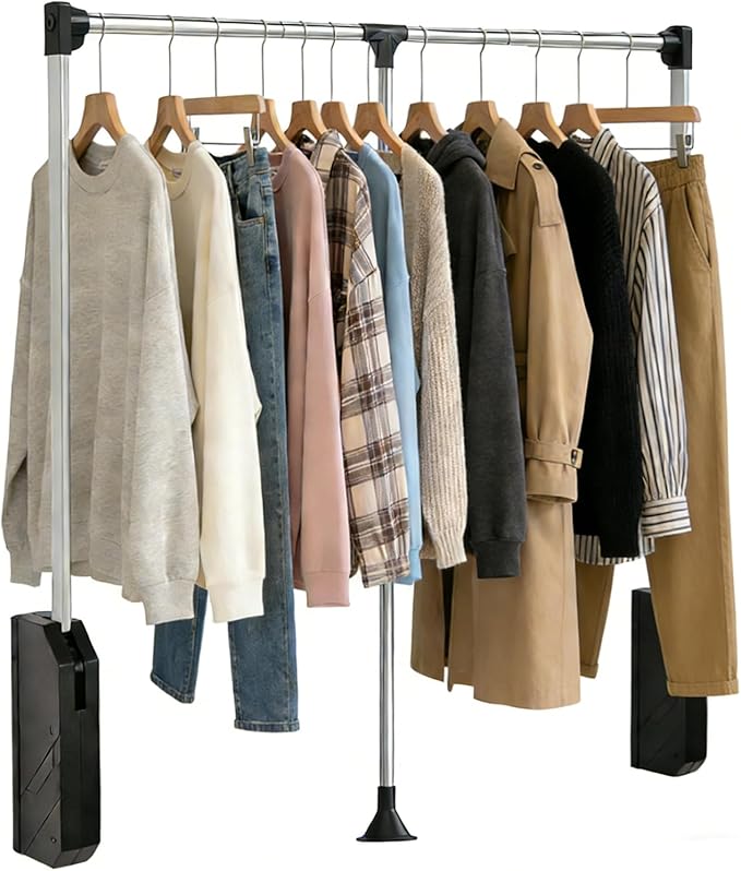 tonchean Pull Down Closet Rod, Stainless Steel 35-48 Inch Adjustable Closet Rod for Hanging Clothes Side & Back Mounted, Heav