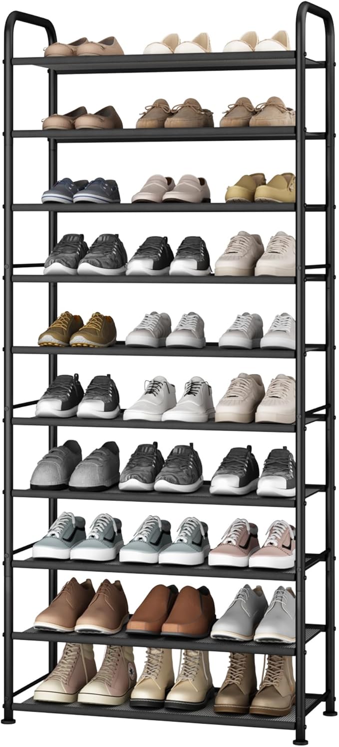 STO STO 10-Tier Shoe Rack with Sturdy Mesh Shelves, Tall Metal Shoe Organizer for Entryway, Closet, Garage, Front Door, Holds