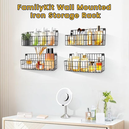 4 Set Extra Large Hanging Wall Wire Baskets, Hanging Wall Mount Storage Baskets, Metal Hanging Wire Basket for Organizing and