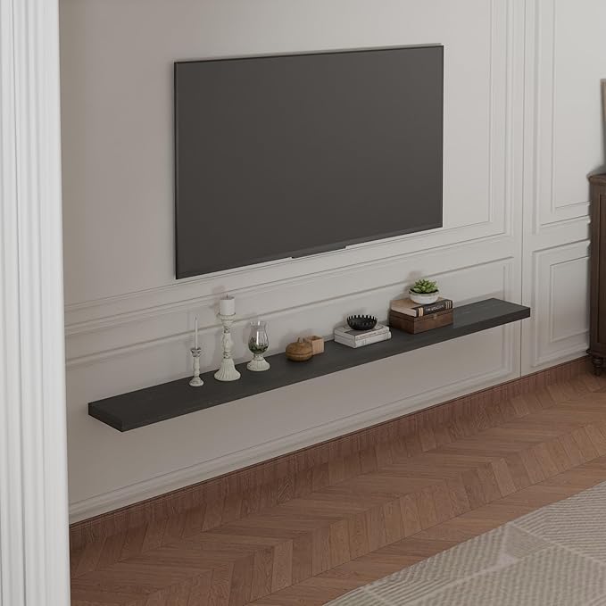 IEO Long Wooden Floating Shelves for Room Wall, Natural Wood Floating Shelves Wall Mounted Kitchen Shelf for Living Room, Bed