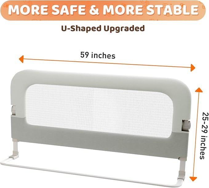 omzer Large Bed Guard Rail for Toddlers - 59inch Foldable & Adjustable Heights Baby Bed Safety Railing - Toddler Long Bed Rai