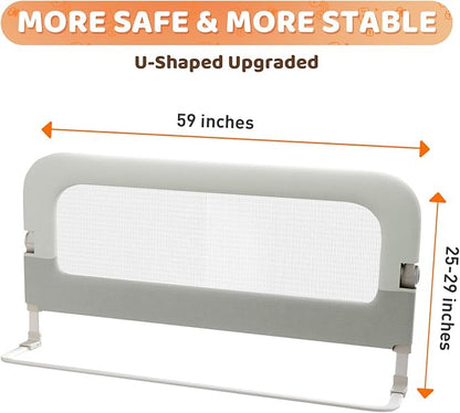 omzer Large Bed Guard Rail for Toddlers - 59inch Foldable & Adjustable Heights Baby Bed Safety Railing - Toddler Long Bed Rai