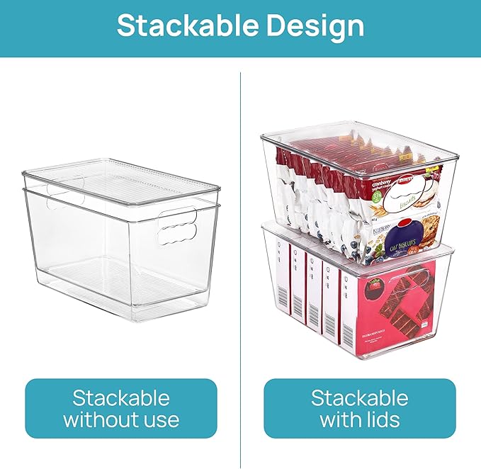 Vtopmart 8 Pack Clear Stackable Storage Bins with Lids, Large Plastic Containers with Handle for Pantry Organization and Stor