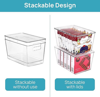 Vtopmart 8 Pack Clear Stackable Storage Bins with Lids, Large Plastic Containers with Handle for Pantry Organization and Stor