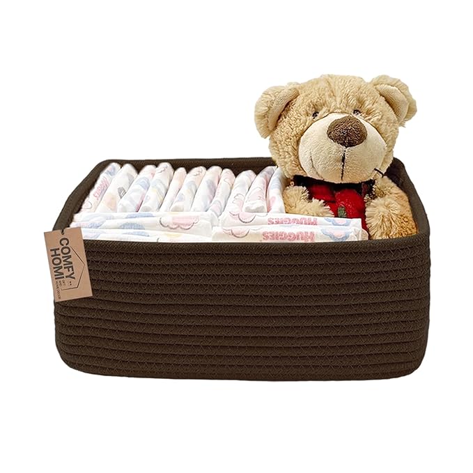 COMFY-HOMI 13" x 8.5" x 5.1" Storage Baskets for Organizing | Cotton Rope Woven Basket | Toy Storage Bin Box | Basket for She