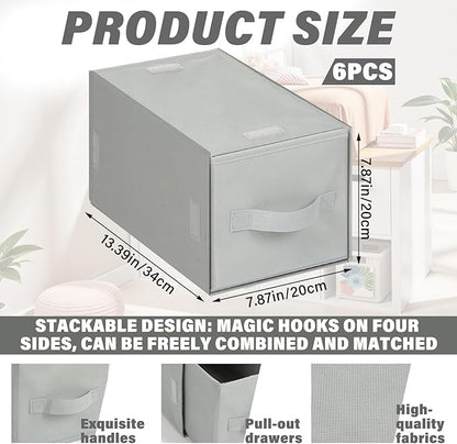 Weysat 6 Pack Stackable Storage Drawers Collapsible Closet Organizer with Drawer Cube Organizer Shelf Storage Fabric, Clothes