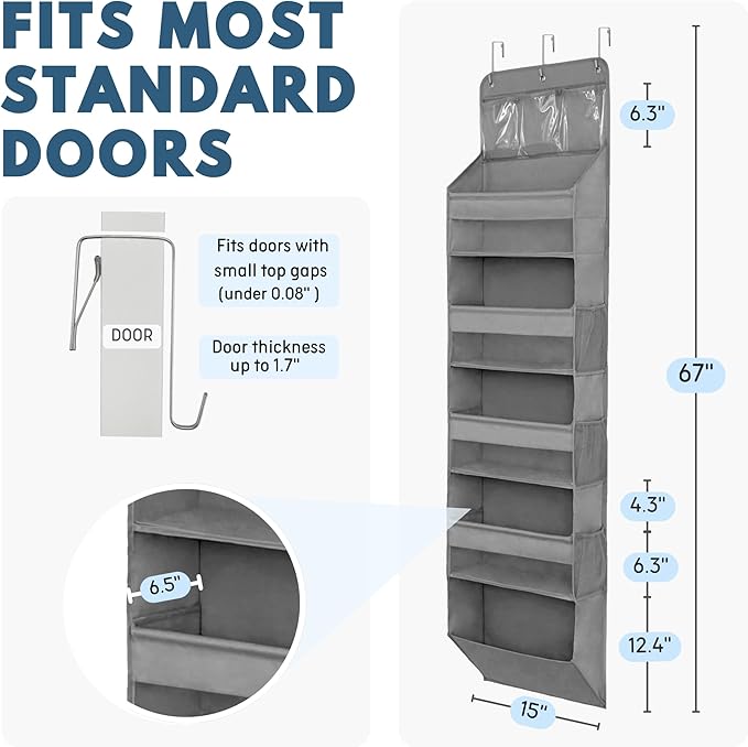 Over The Door Organizer Hanging with 5 Large & 6 Side Pockets 5 Tier Behind Door Storage 50 lbs for Closet, Nursery, Bathroom