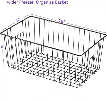 16" L x 12" W Wider Freezer Storage Organizer Baskets Container, Deep Metal Wire Chest Upright Refrigerator Divider Bins with