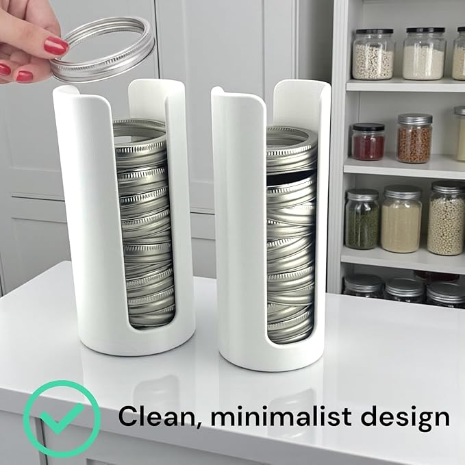 Mason Jar Lid Organizer | White Plastic Lid Storage Rack for Wide & Regular Mouth Mason Jars | Stackable Countertop & Cabinet Organizer | Fits Metal & Plastic Canning Lids