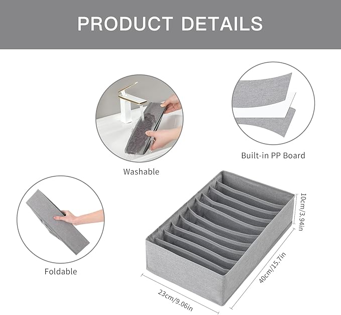Qozary 4 Pack Drawer Organizers, 10 Grids Foldable Dresser Organizers for Clothing, Folded Clothes, T-shirt, Tank Tops, Camis