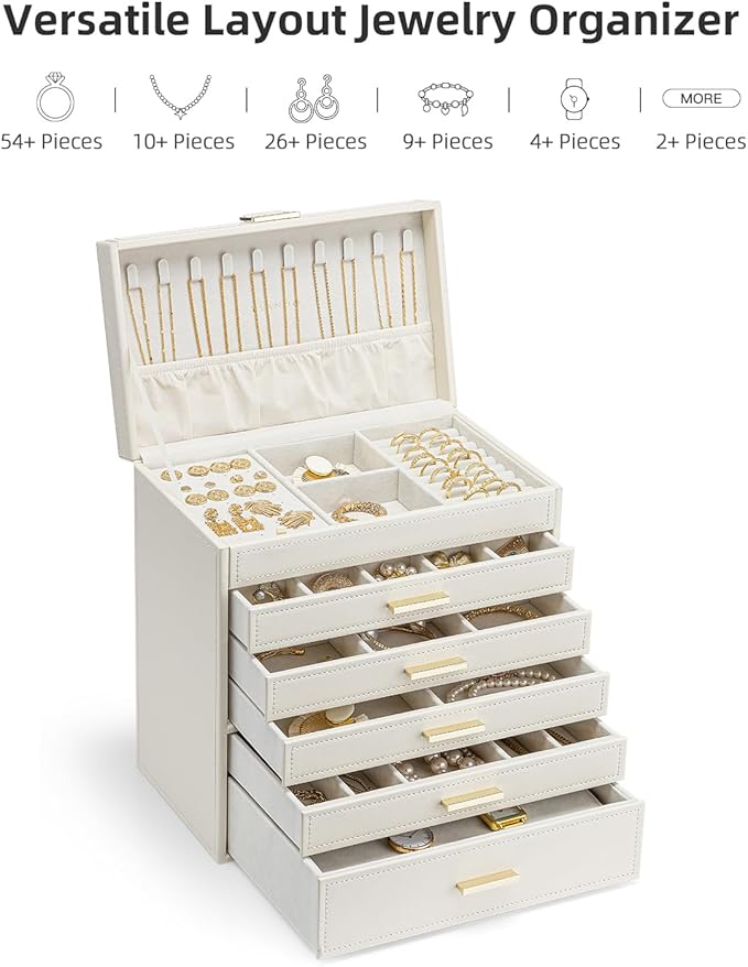 Vlando 6 Layer Large Jewelry Box - Jewelry Holder Organizer, Jewelry Box Organizer for Drawer Necklace Ring Bracelet and Watc